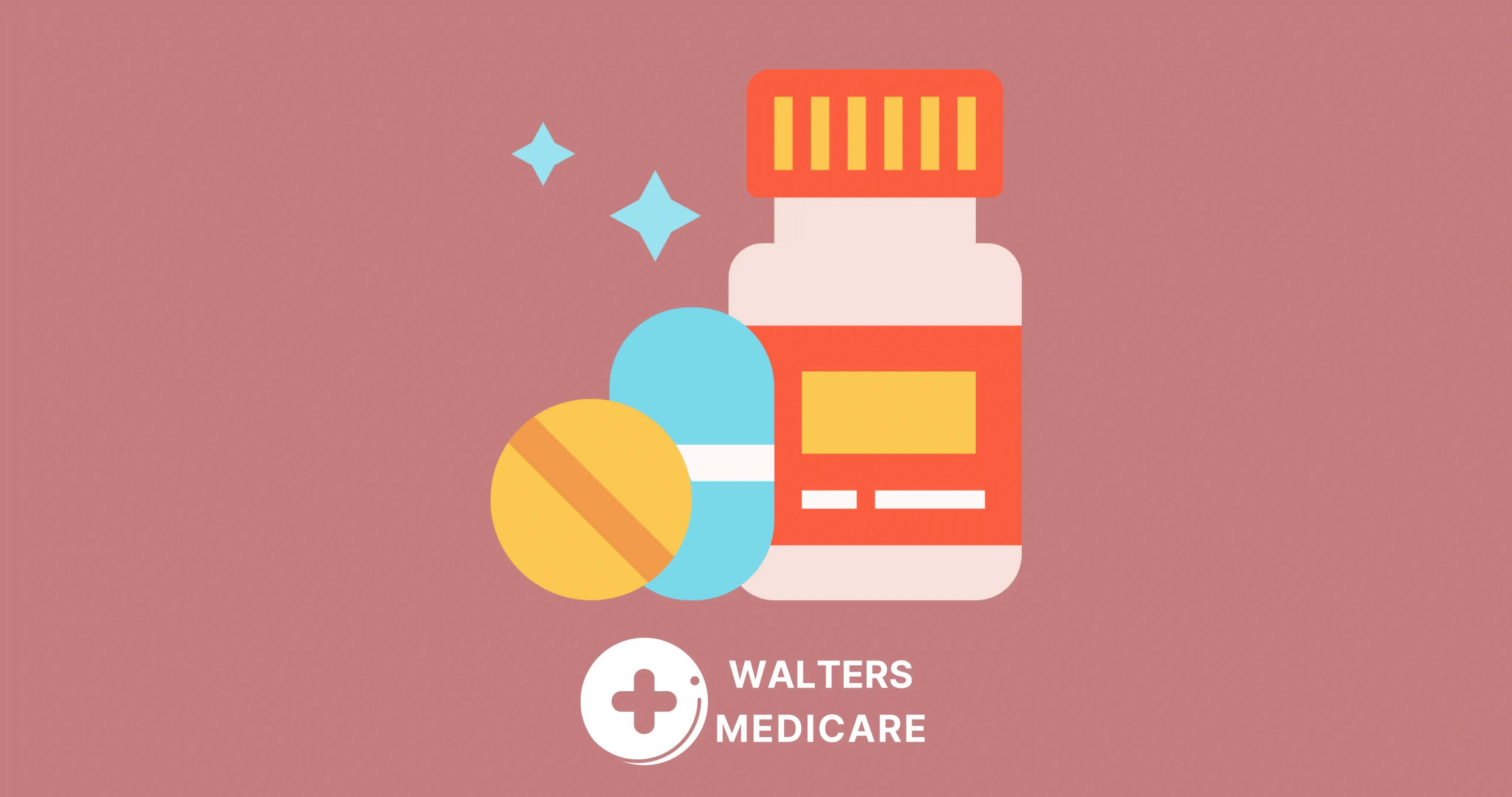 Illustration of a prescription pill bottle with two tablets beside it